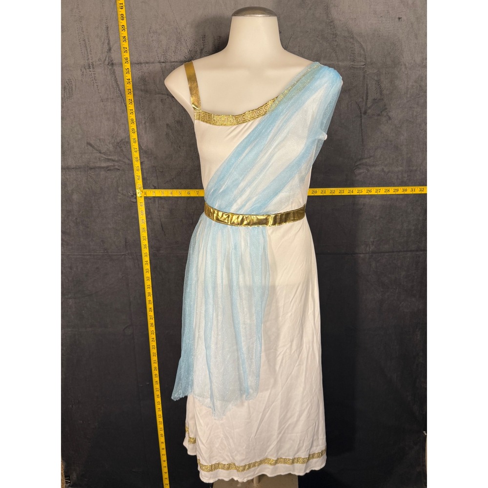 Greek Goddess Costume Gold L 10-12 White Gold Blue Toga Dress Kids Costume